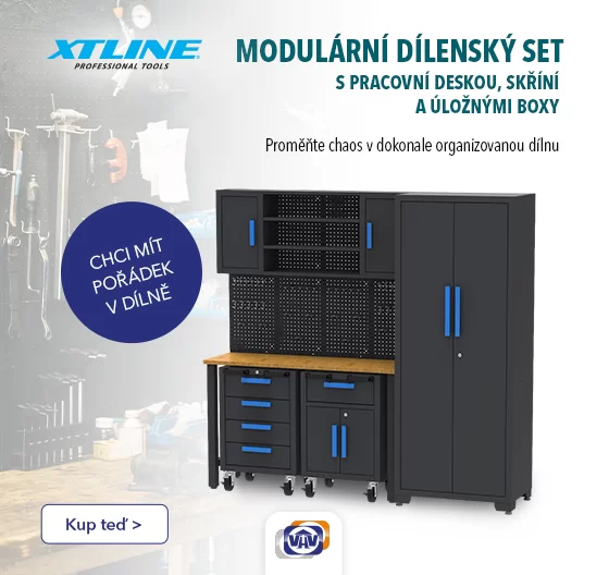 Modulární dílenský set s pracovní deskou,skříňí a úložnými boxy 