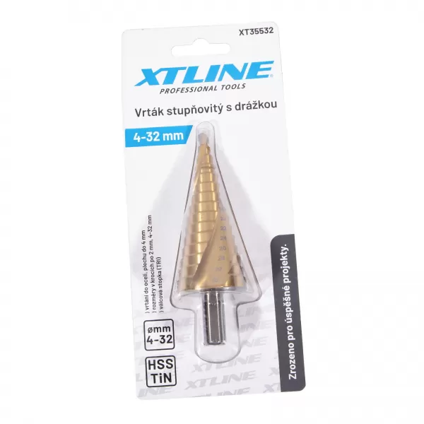 XT Vrták stupňovitý HSS TiN 4-20mm, krok 2mm (HEX)