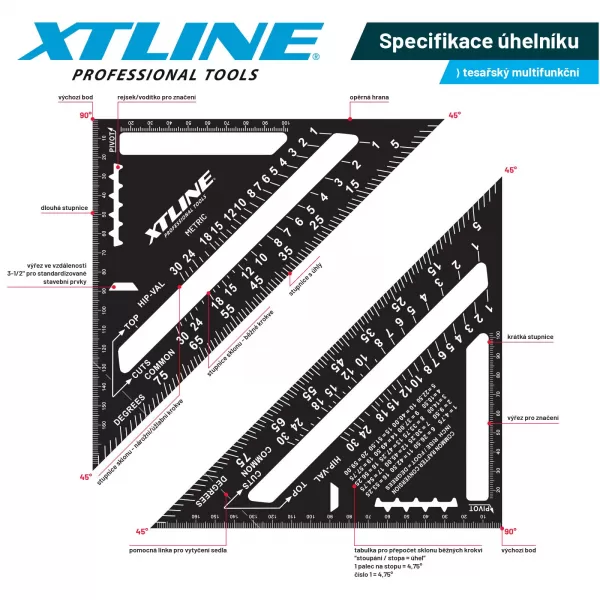XT Úhelník tesařský multifunkční | 150 mm