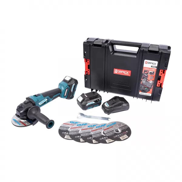 XT Aku úhlová bruska bezuhlíková 18V, 125mm + 2 baterie 5.0Ah + nabíječka 3.5A + box