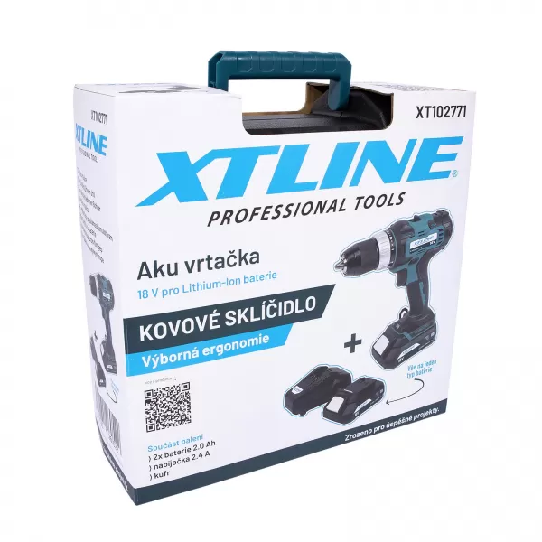 XT Aku vrtačka 18 V, 40 Nm + 2 baterie 2.0 Ah + nabíječka 2.4 A