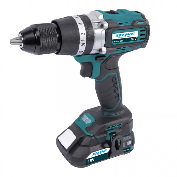 XT Aku vrtačka s příklepem bezuhlíková 18V ,70Nm+ 2 baterie 2.0Ah + nabíječka 2.4A