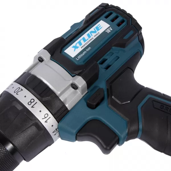 XT Aku vrtačka s příklepem bezuhlíková 18V ,70Nm+ 2 baterie 2.0Ah + nabíječka 2.4A
