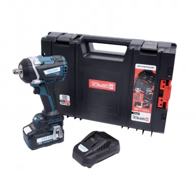 XT Aku rázový utahovák na 1/2" hlavice bezuhlíkový 18V,850Nm + baterie 5.0Ah + nabíječka 3.5A + box