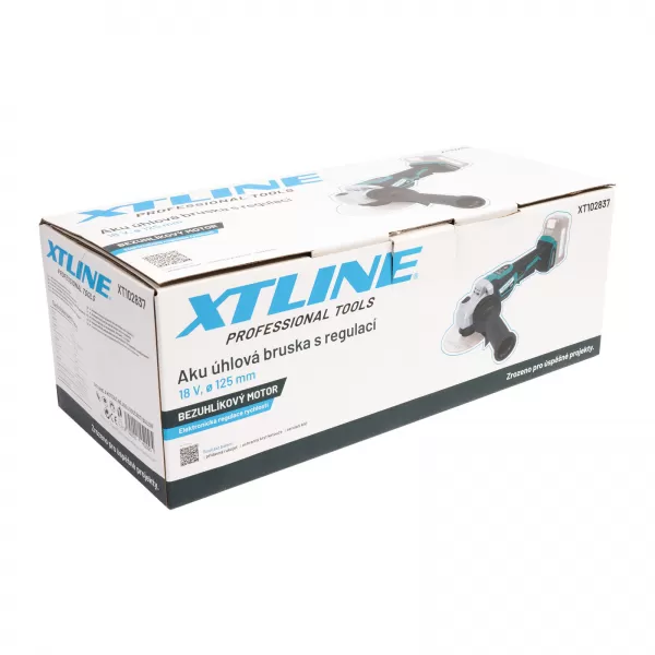 XT Aku úhlová bruska bezuhl.s regul.18V, 125mm + baterie 5.0Ah +kotouče+ nabíječka 3.5A + box
