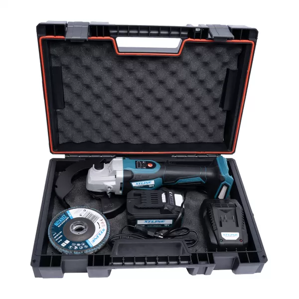 XT Aku úhlová bruska bezuhl.s regul.18V, 125mm + baterie 5.0Ah +kotouče+ nabíječka 3.5A + box